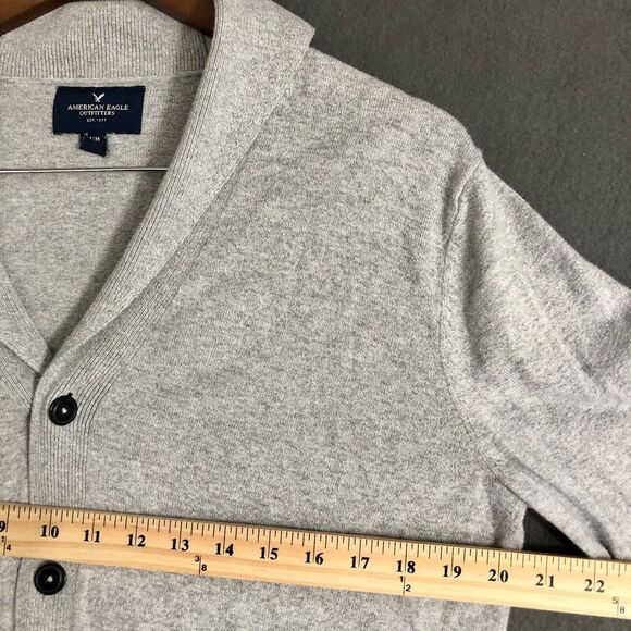 American Eagle Outfitters Cardigan Mens Sz M Grey Sweater Shawl Collar Button Up - Picture 4 of 10